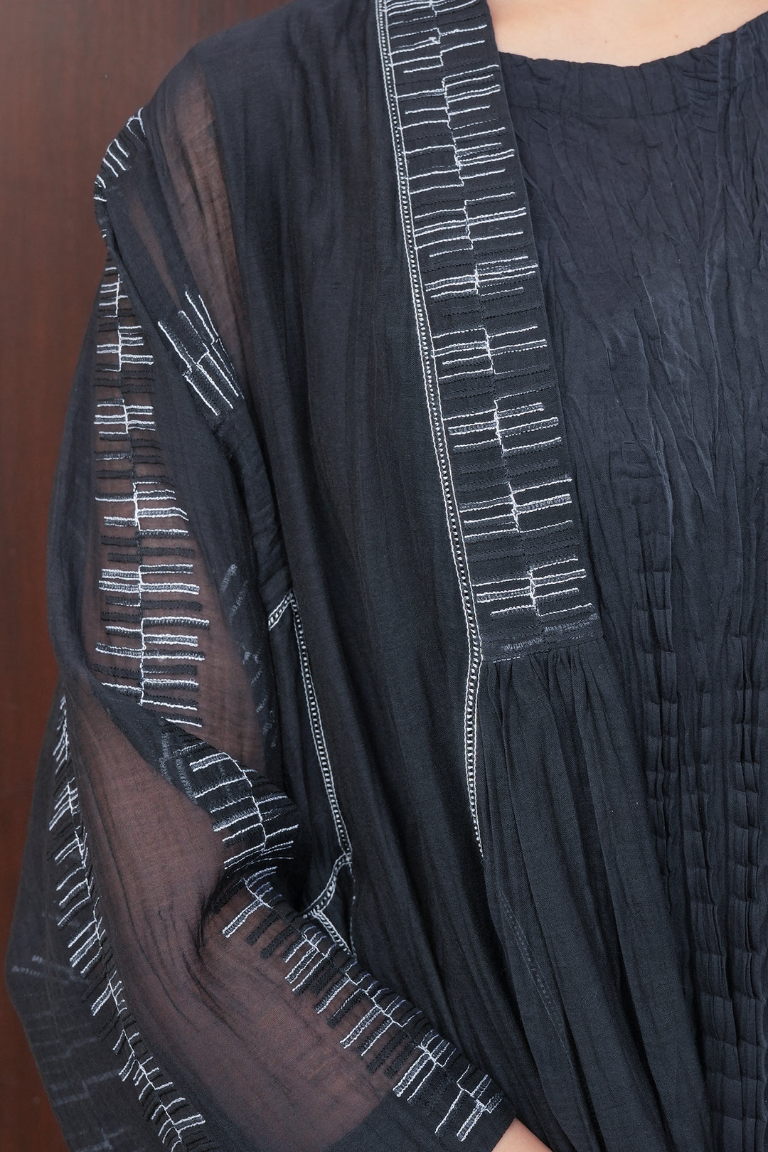 Black Embroidered Chanderi Cape with Cotton Slip