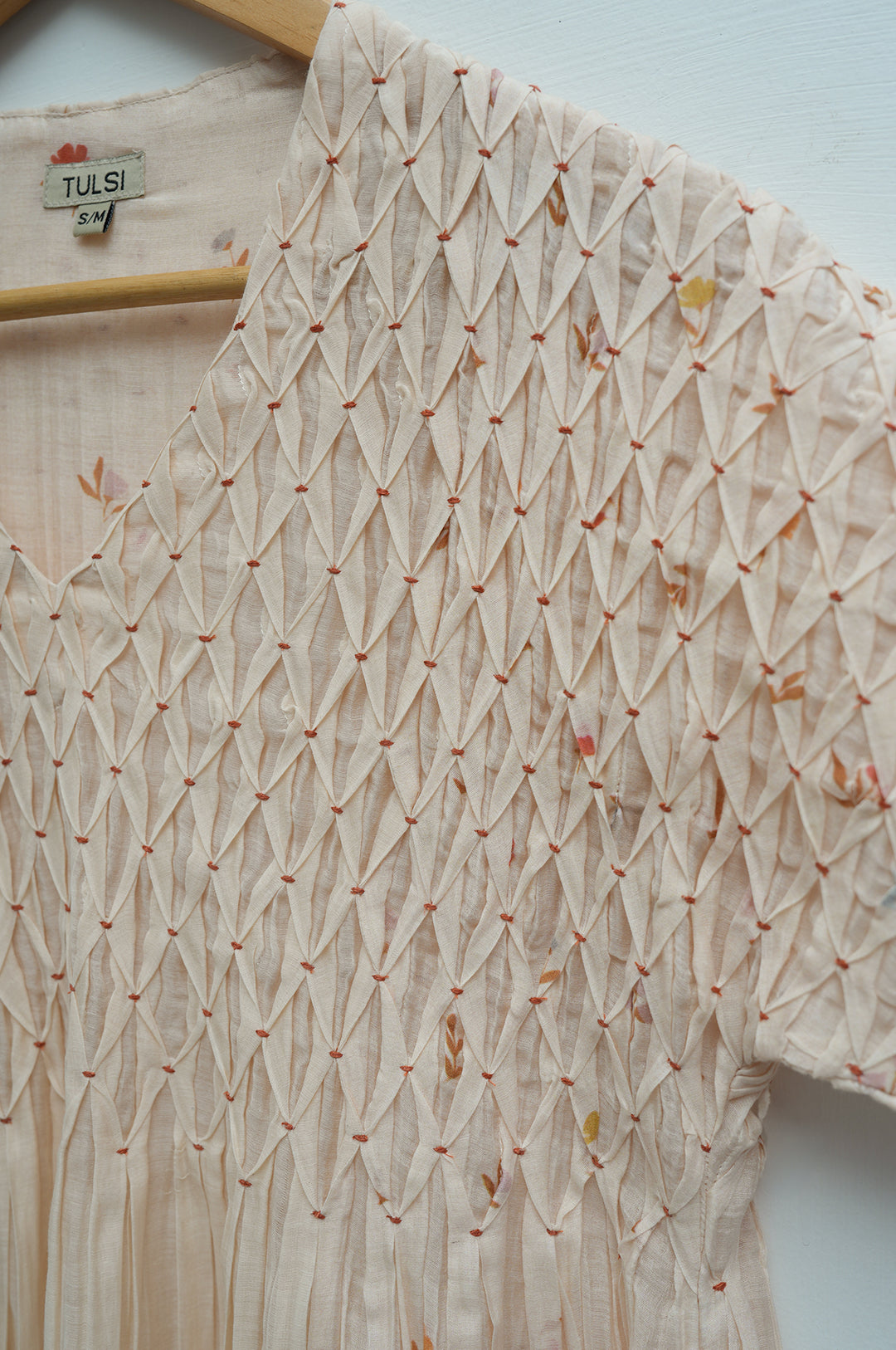 Cream Printed Chanderi Dress