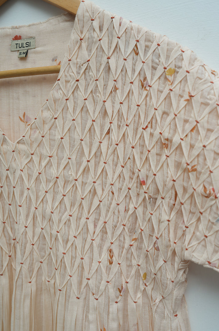 Cream Printed Chanderi Dress