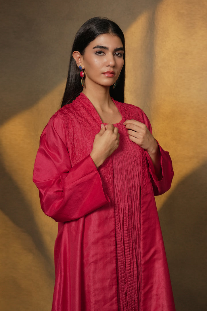 Pink Silk Embroidered Jacket with Crinkle Slip