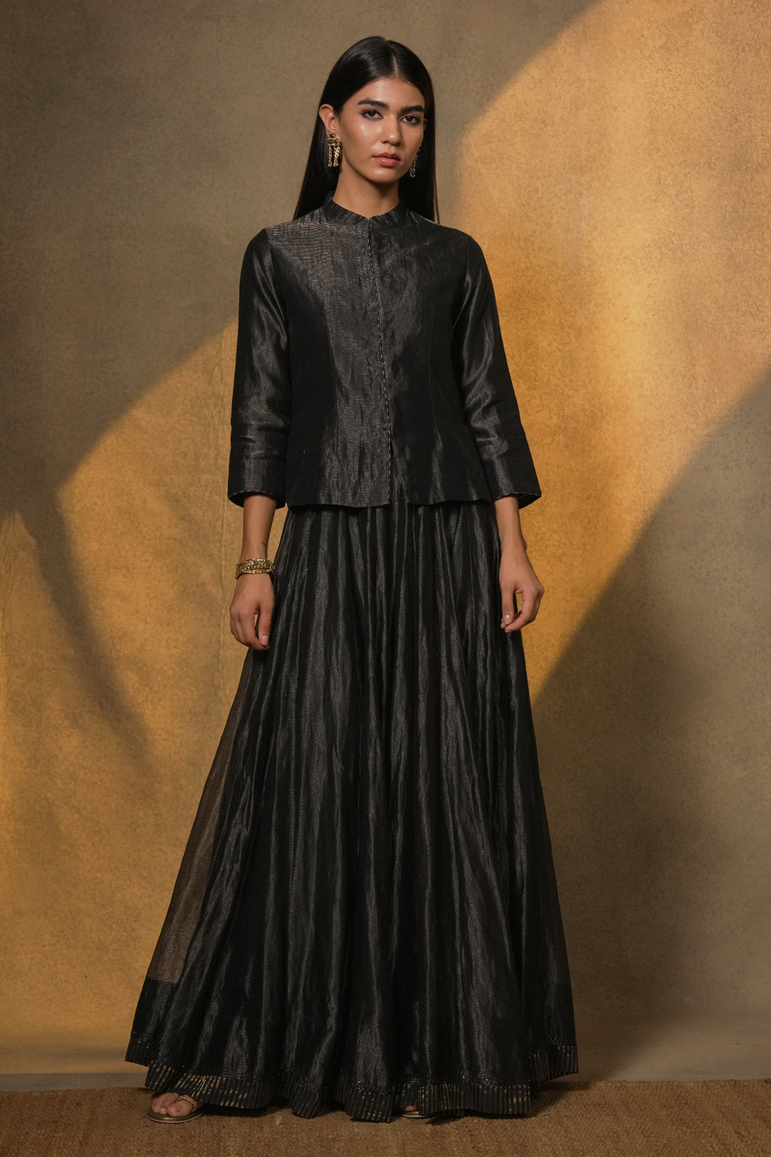 Navy Hand Embroidered Tissue Lehenga with Blouse & Organza Dupatta