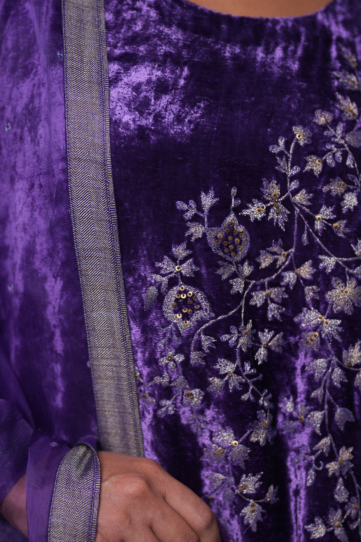 Purple Embroidered Organza Dupatta