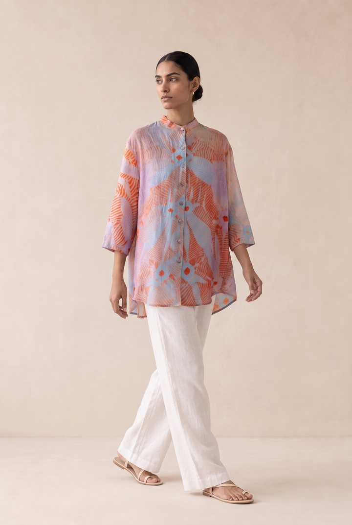Sky Blue Shibori Chanderi Shirt