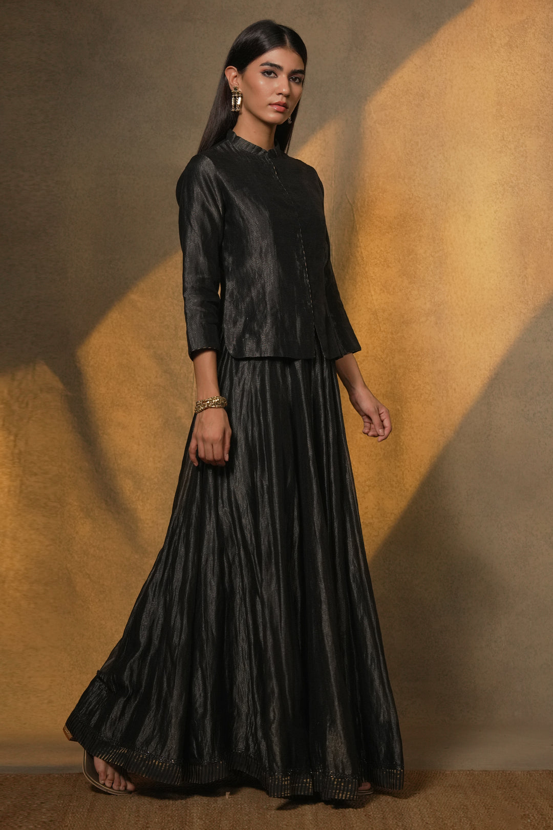 Navy Hand Embroidered Tissue Lehenga with Blouse & Organza Dupatta