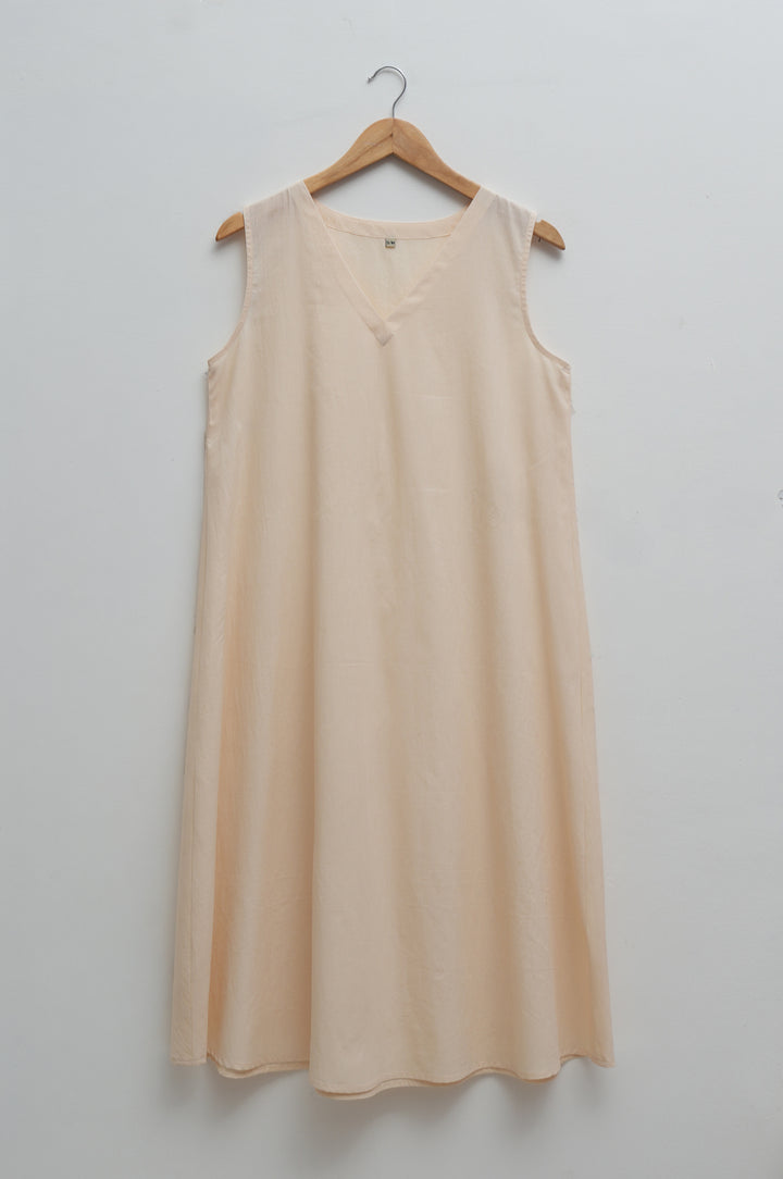Cream Printed Chanderi Dress