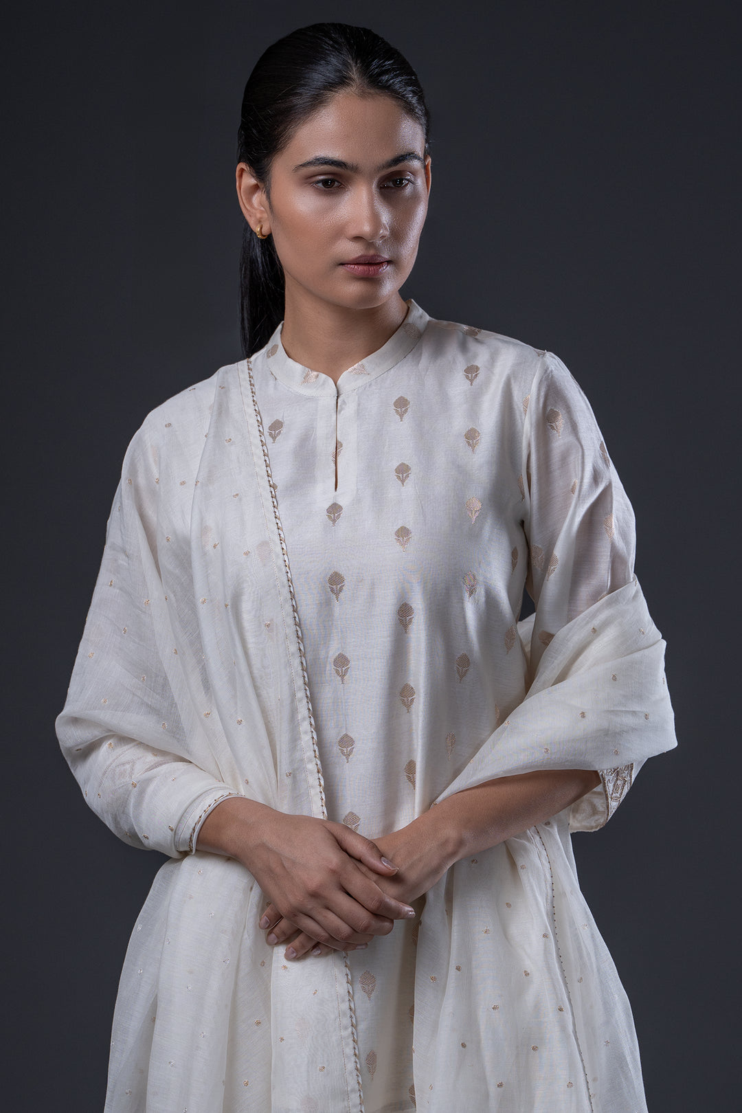 Natural Hand Embroidered Banarsi Chanderi Short Kurta