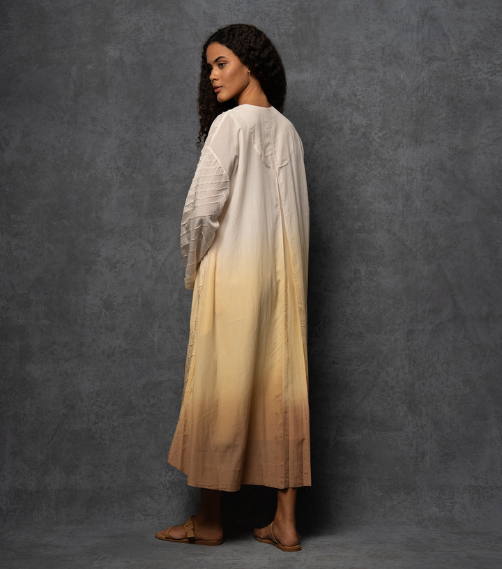 Yellow & Beige Ombre Thread Embroidered Cotton Dress