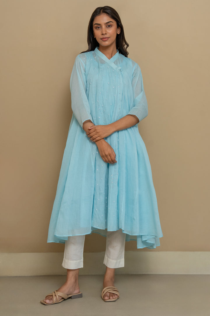 Skyblue embroidered cotton choga