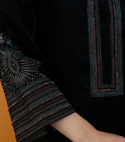 Black Hand Embroidered Velvet Suit Set