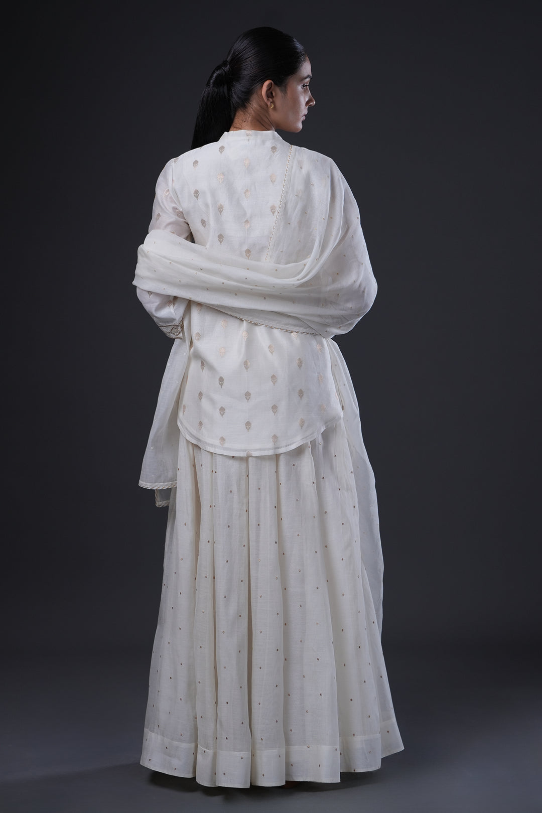 Natural Hand Embroidered Banarsi Chanderi Short Kurta