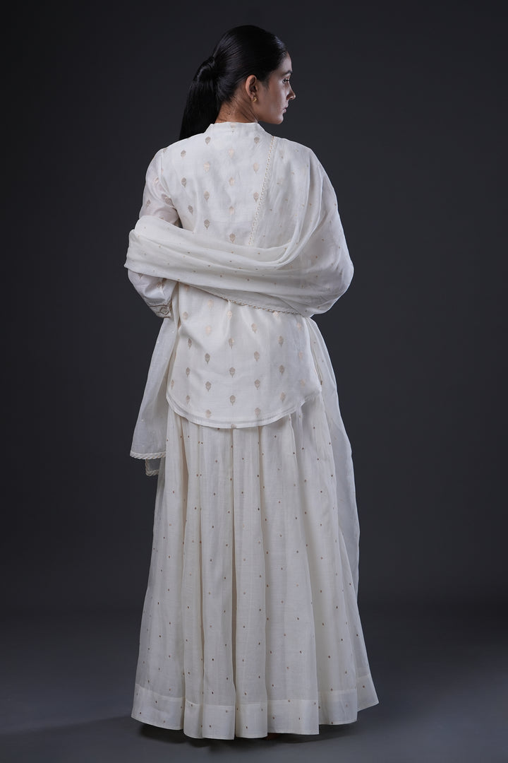 Natural Hand Embroidered Banarsi Chanderi Short Kurta