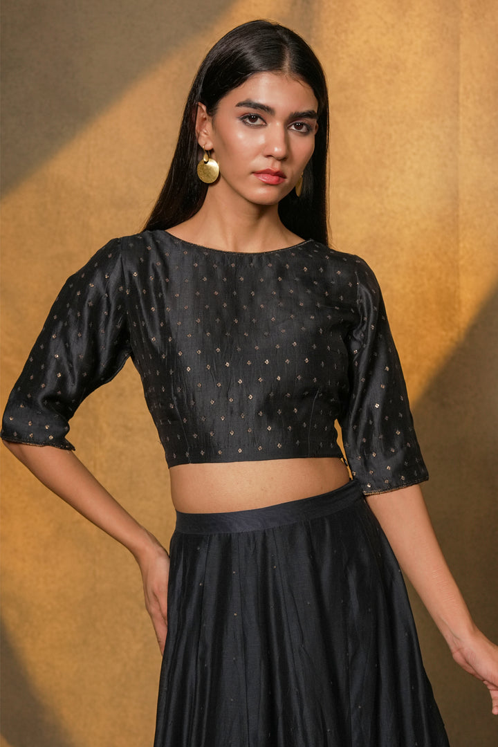 Navy Hand Embroidered Chanderi Blouse