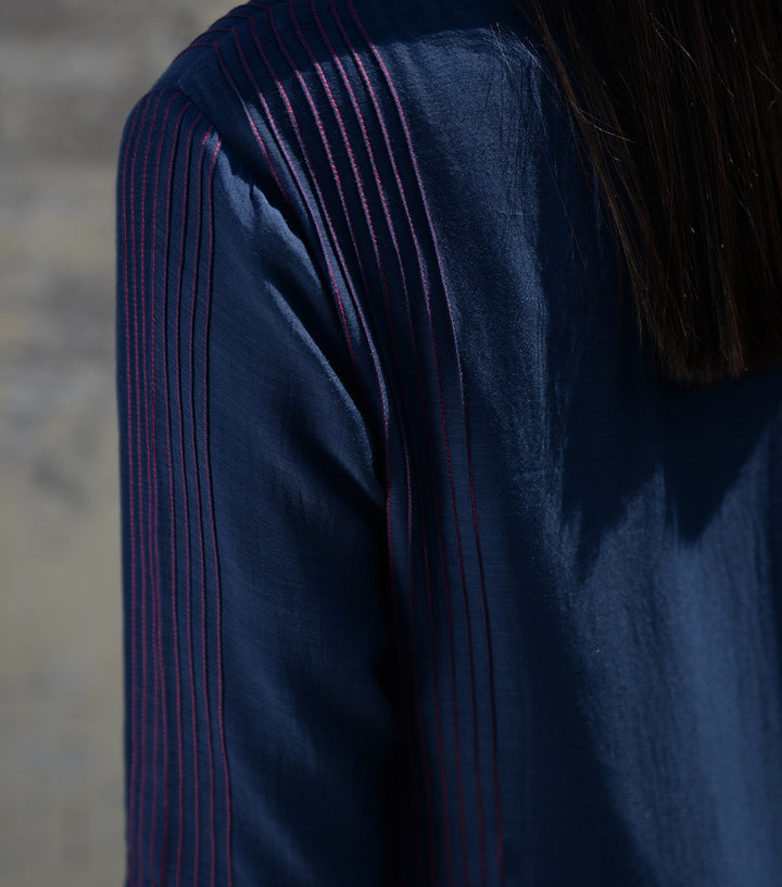 Navy Blue Cotton Silk Kurta Set