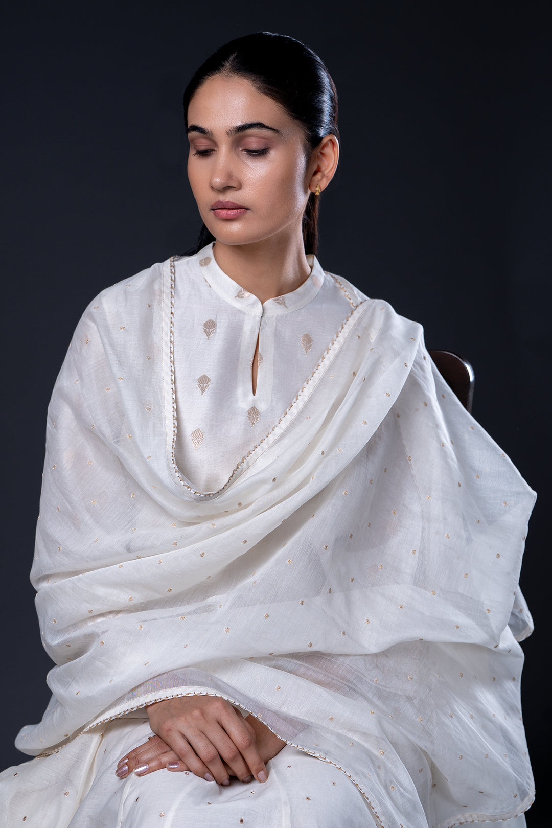 Natural Hand Embroidered Banarsi Chanderi Short Kurta