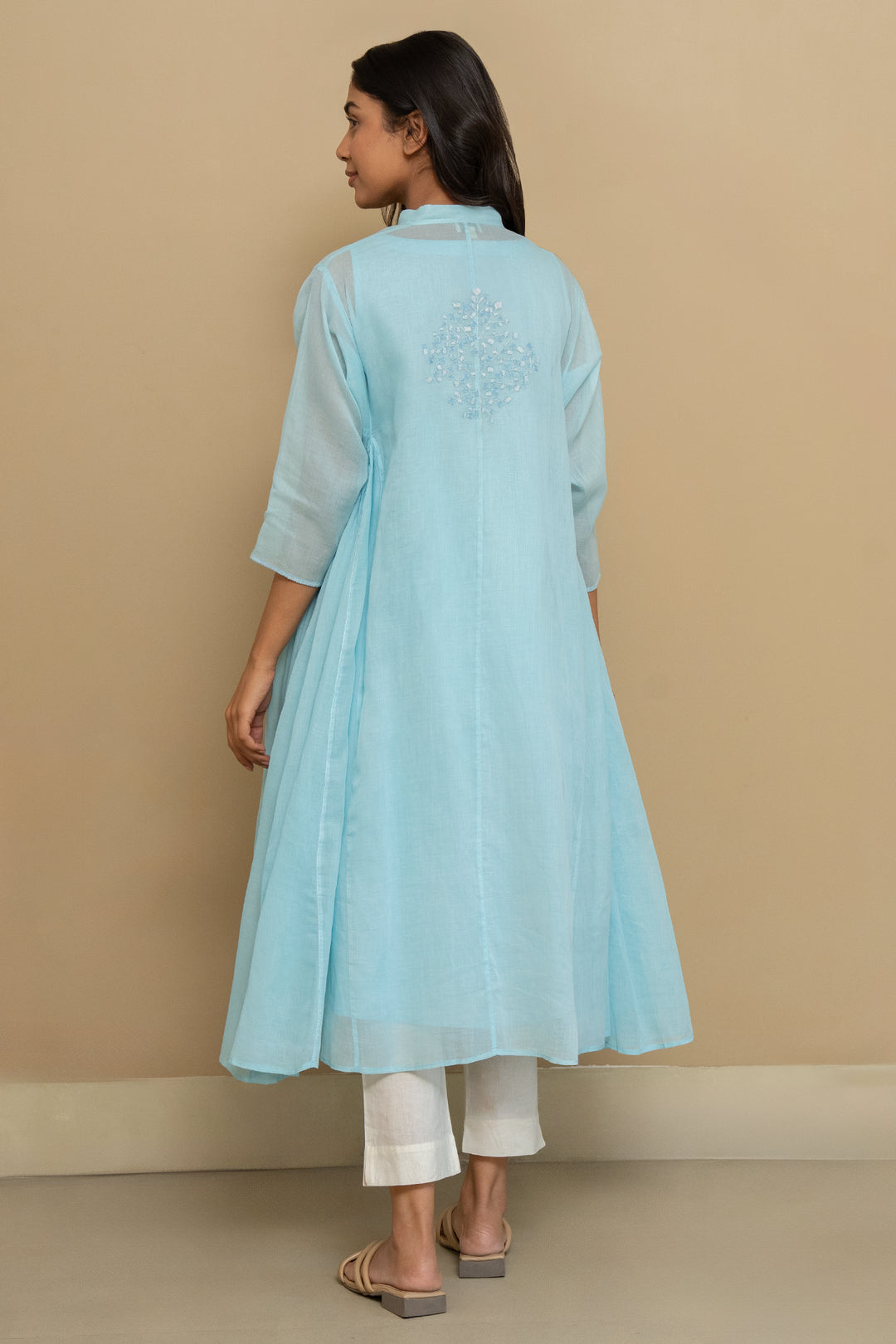 Skyblue embroidered cotton choga