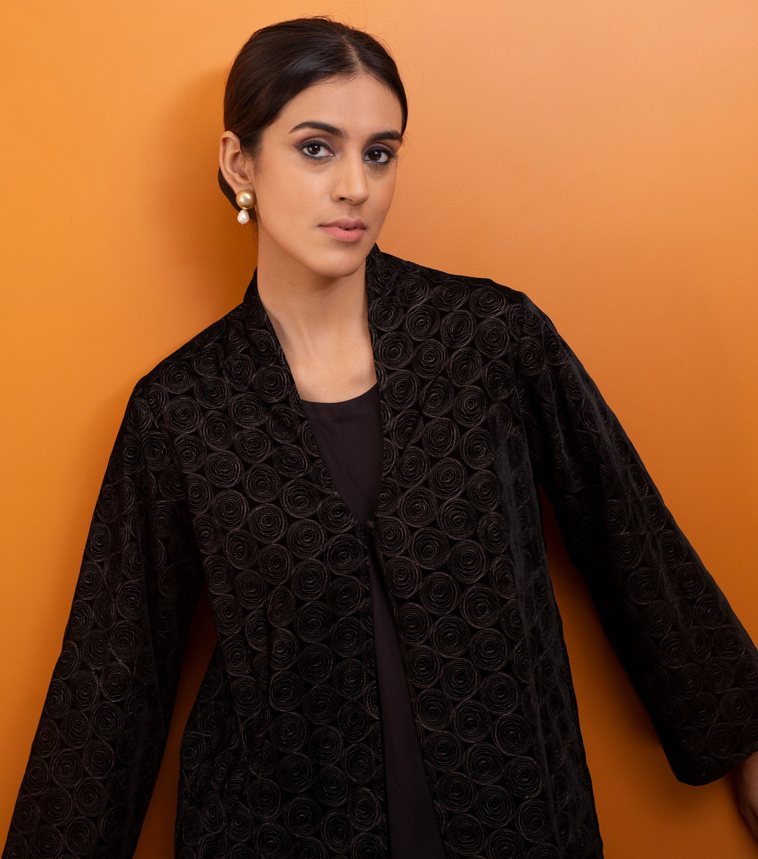 Black Embroidered Velvet Jacket – Tulsi Online