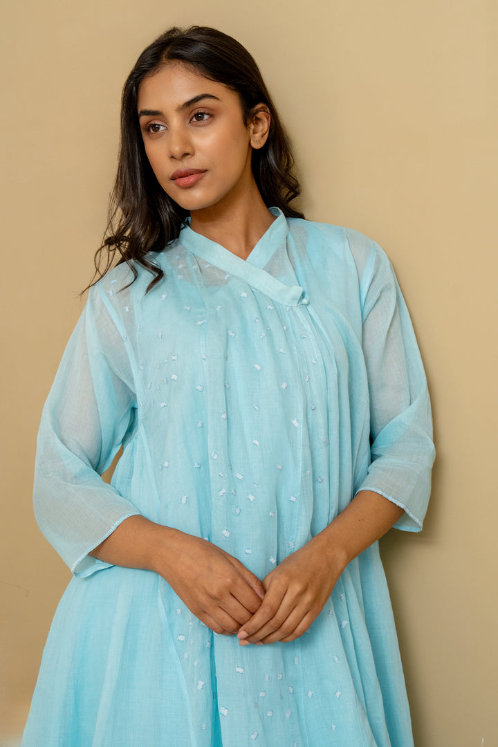 Skyblue embroidered cotton choga