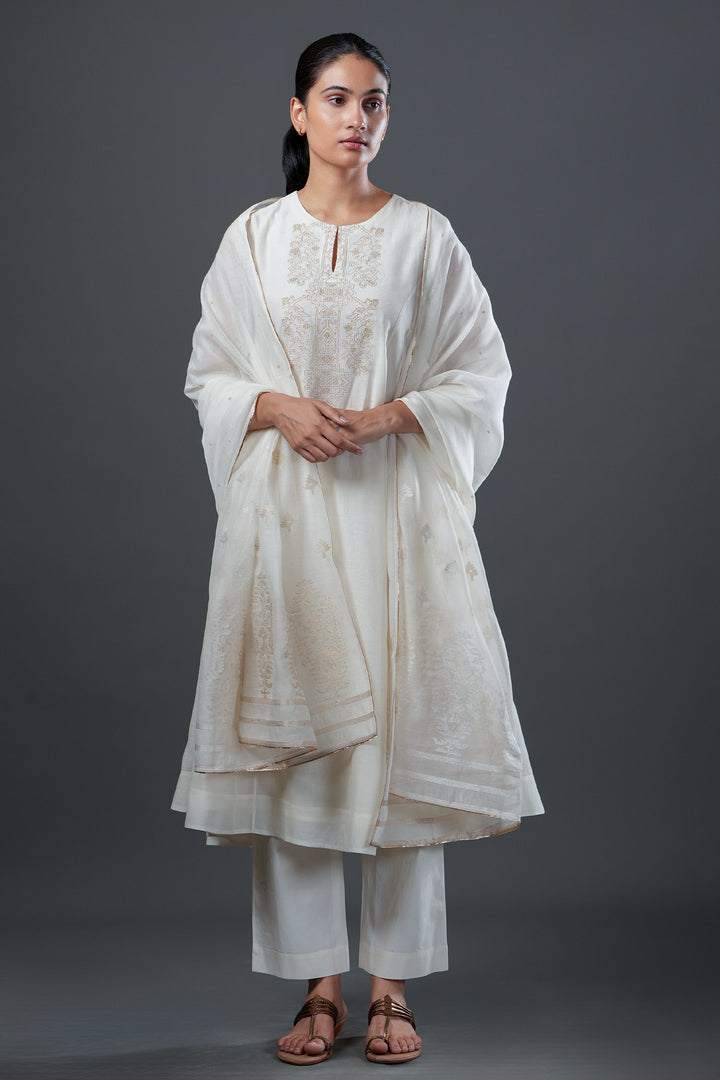 Natural Embroidered Chanderi Kurta