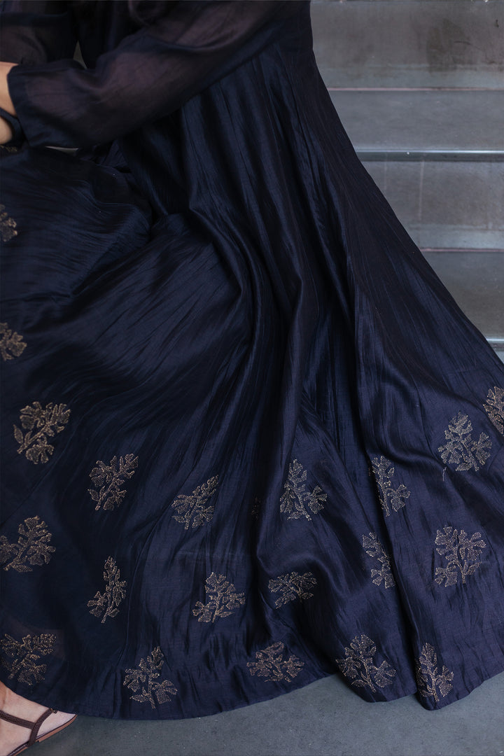 Black chanderi crinckled kurta