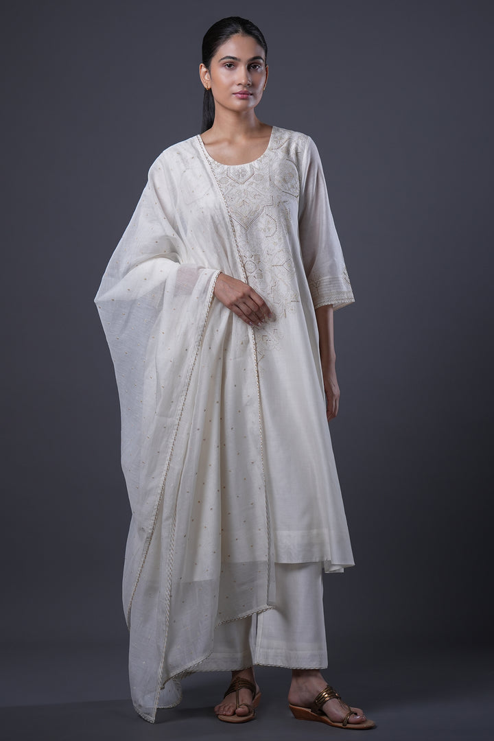 Natural Hand Embroidered Chanderi Kurta
