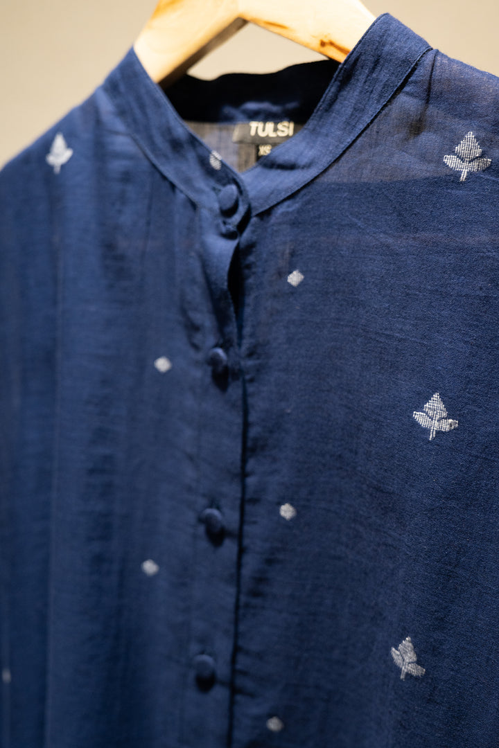 Jamdani Blue Woven Cotton Shirt