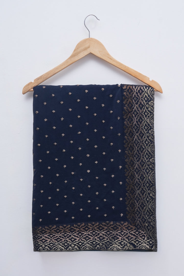Navy Blue Georgette Embroidered Saree