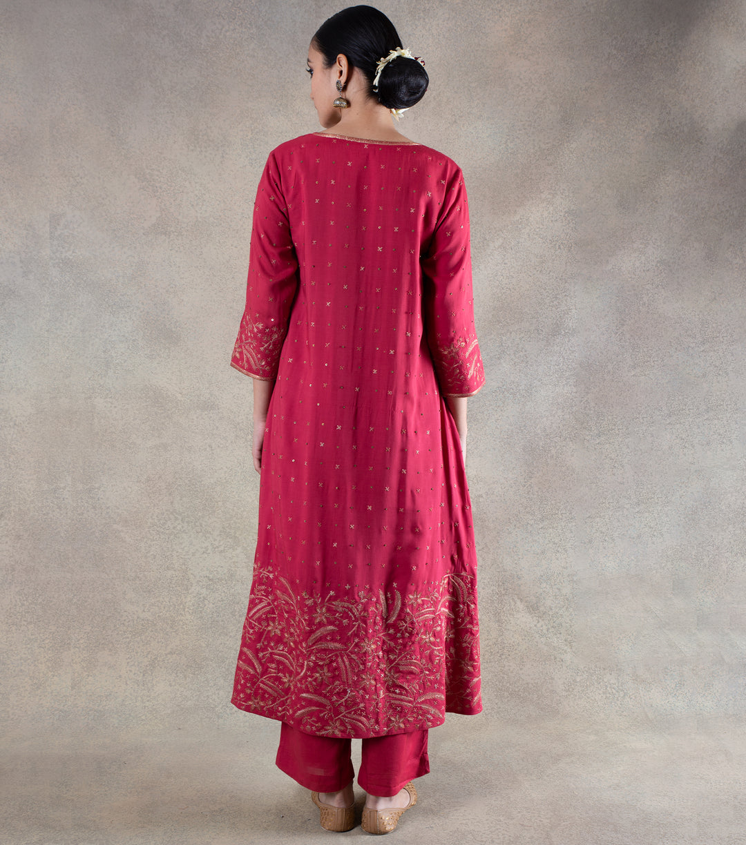 Carrot Red Hand Embroidered Suit Set