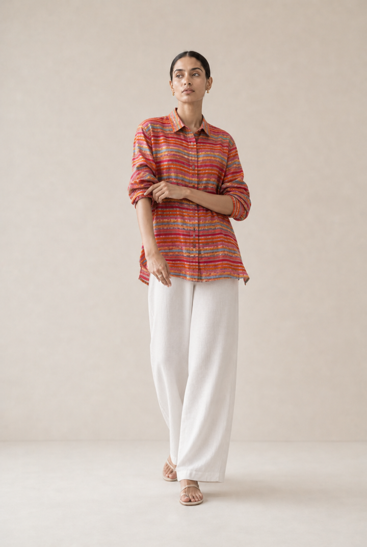 Pink Zari Stripe Cotton Silk Shirt