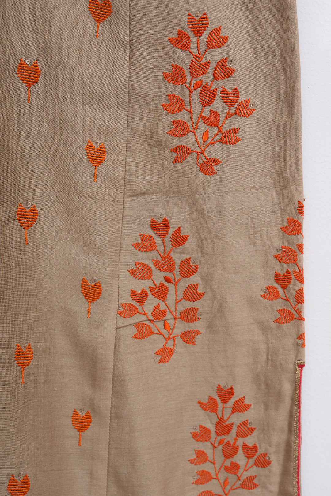 Beige Embroidered Cotton Silk Kurta