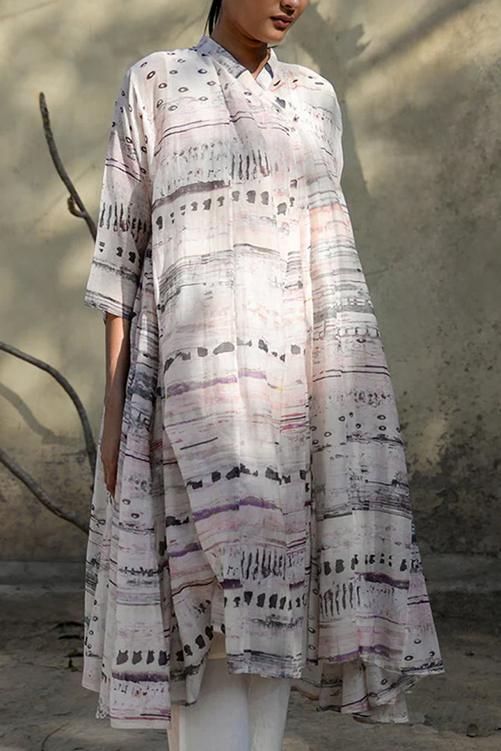 Natural Abstract Print Chanderi Choga