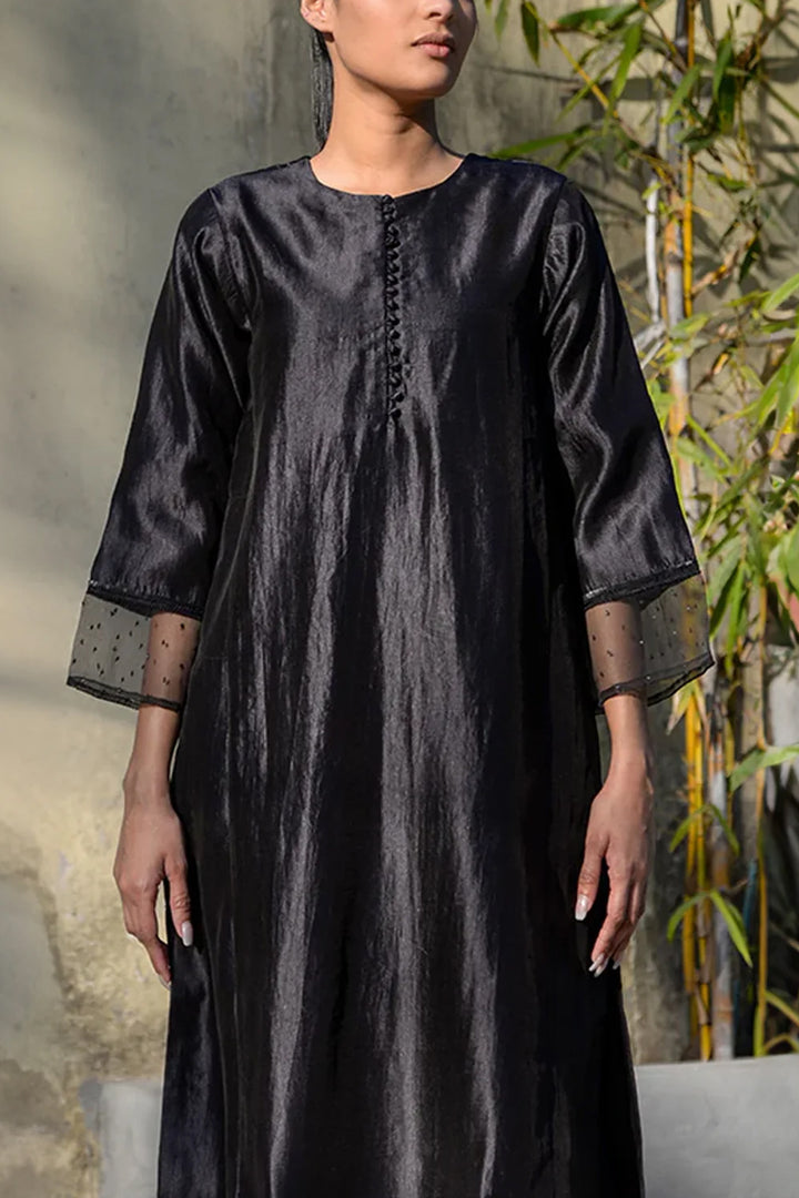 Black Silk Kurta Set with Organza Dupatta