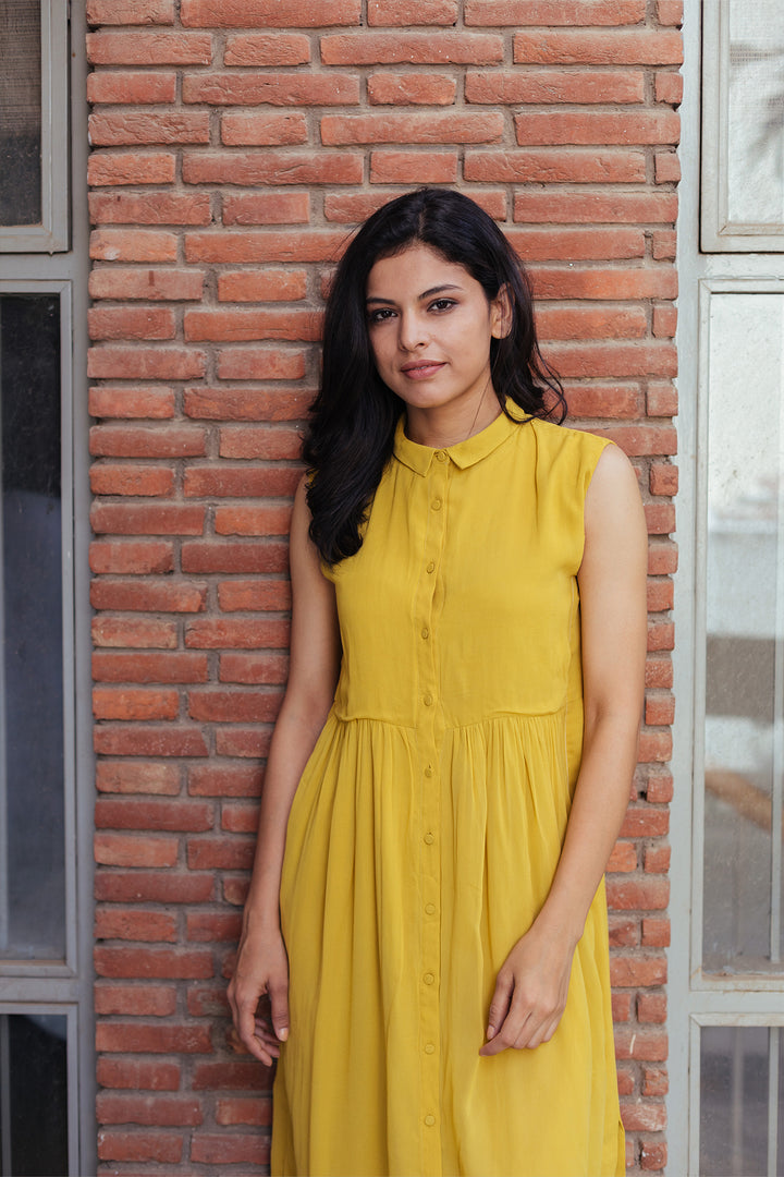 Yellow Georgette solid dress