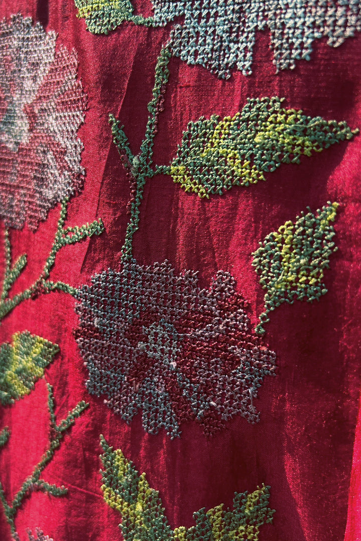 Red Silk Embroidered Dress