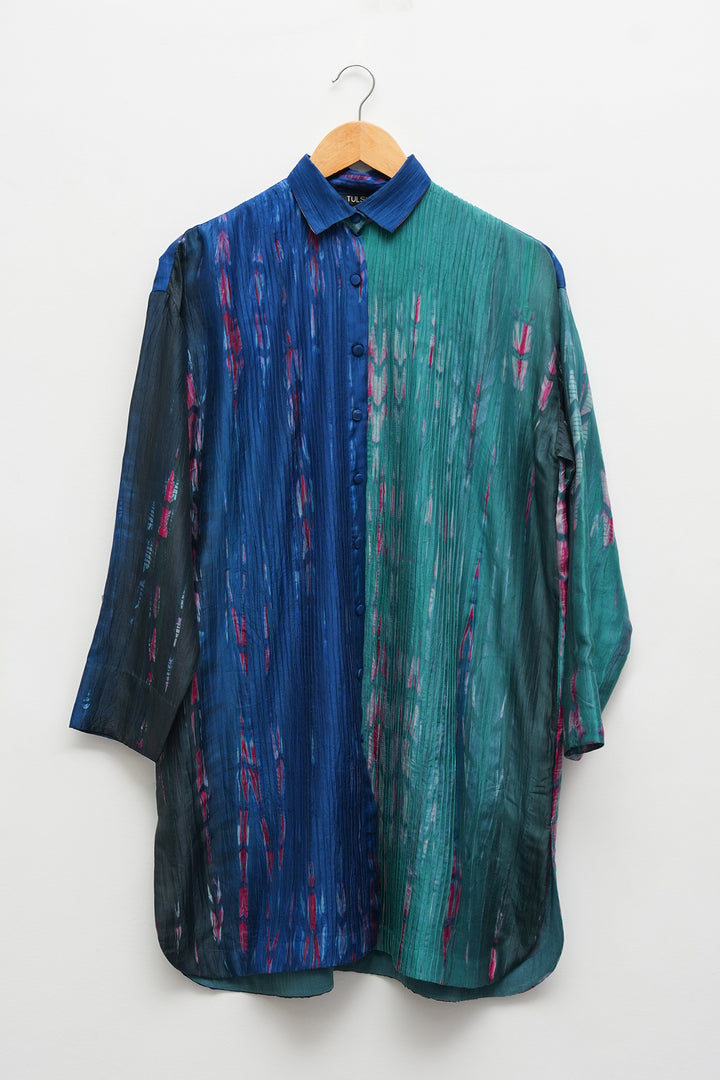 Blue Hand Dyed Shibori Pintucked Silk Tunic