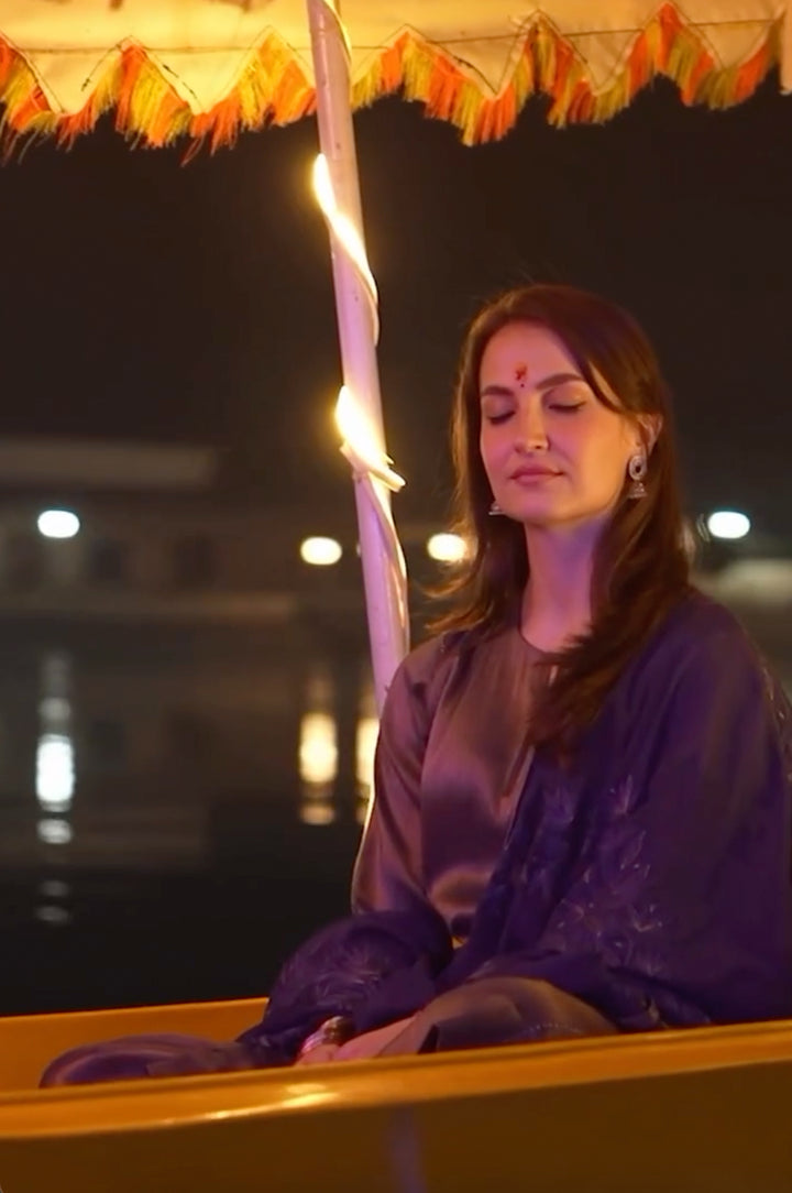 Navy Blue Tissue Flared Kurta & Palazzo Pants Set