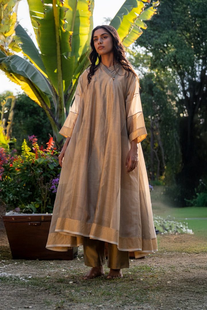 Beige Chanderi Embroidered Choga