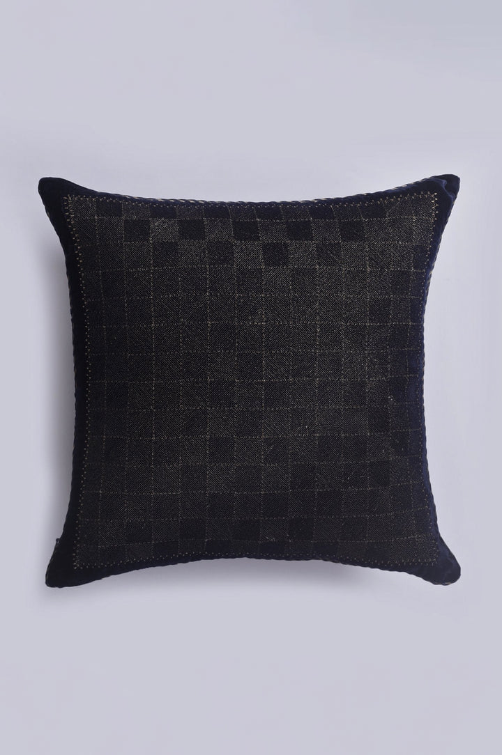 Checked Bling Navy Velvet Cushion Cover