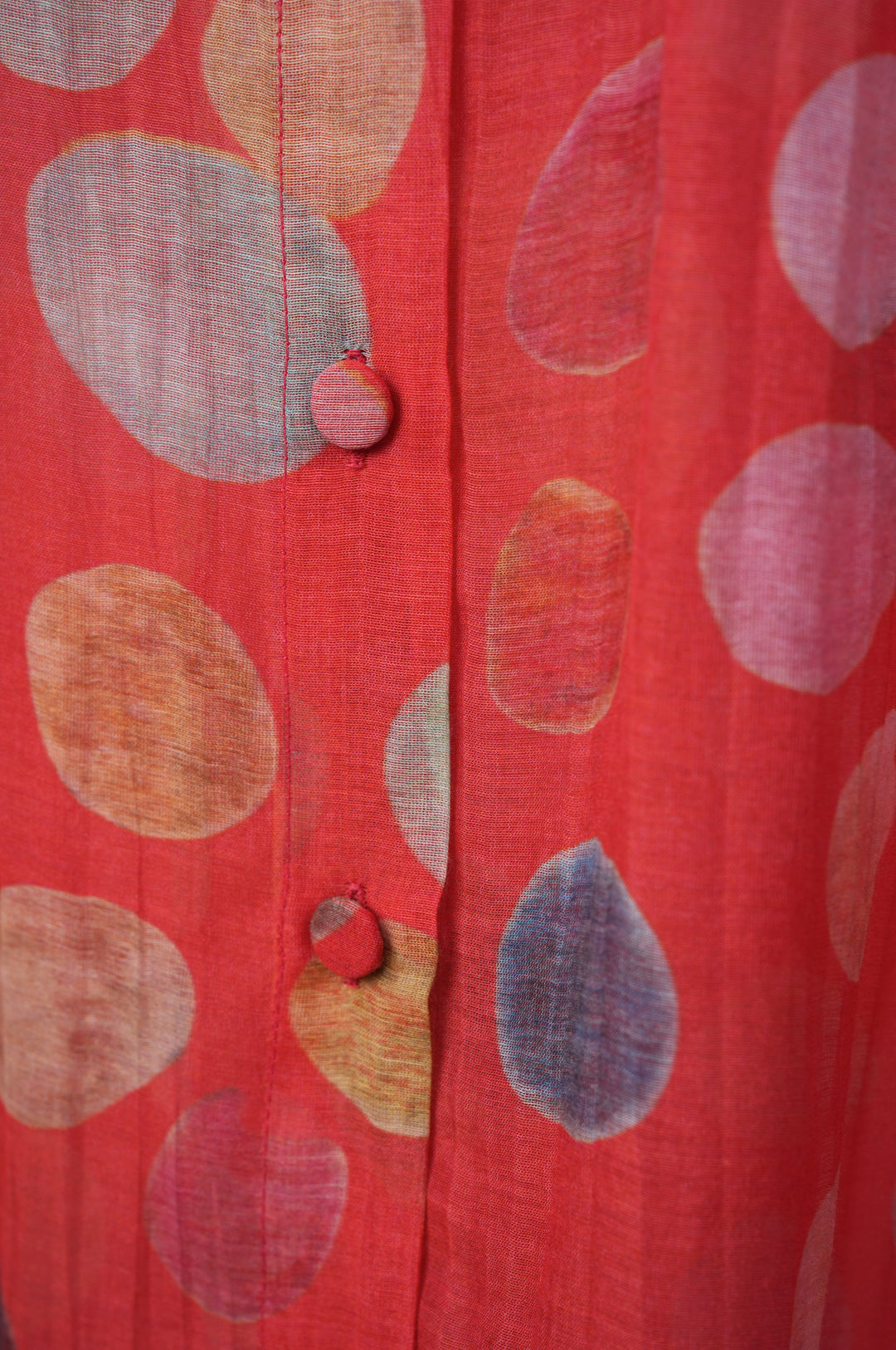 Red Polka Dot Printed Chanderi Shirt