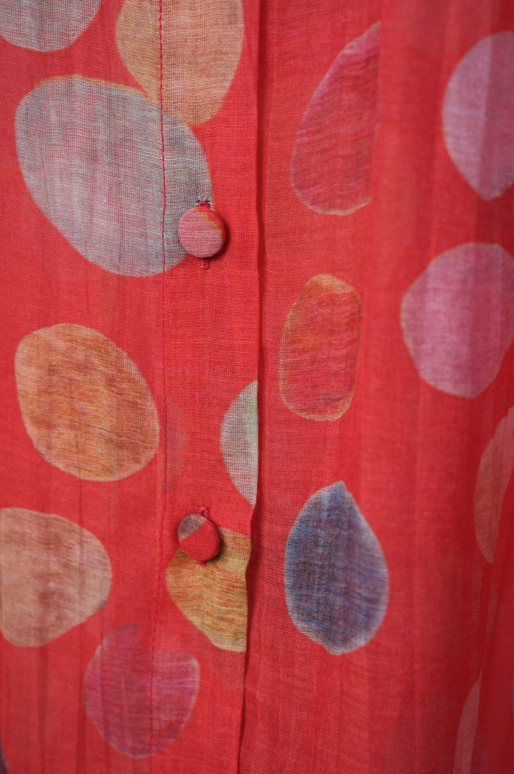 Red Polka Dot Printed Chanderi Shirt