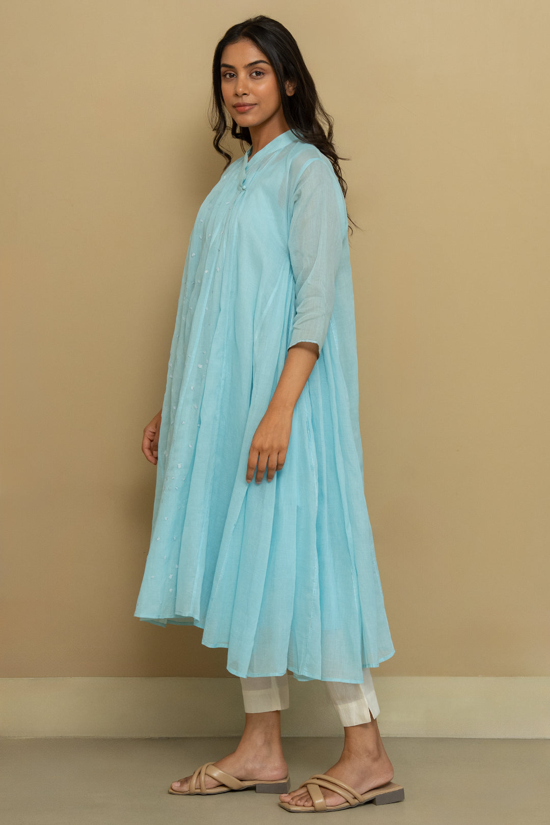Skyblue embroidered cotton choga