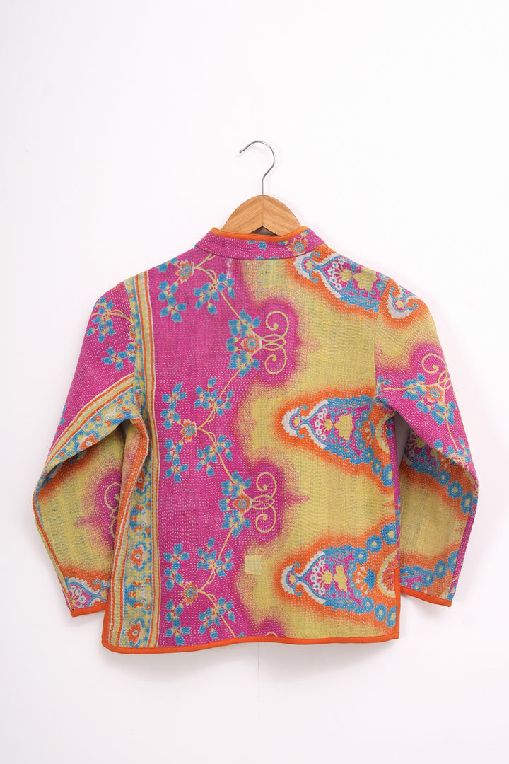 Multi Color Vintage Cotton Kantha Jacket For Kids
