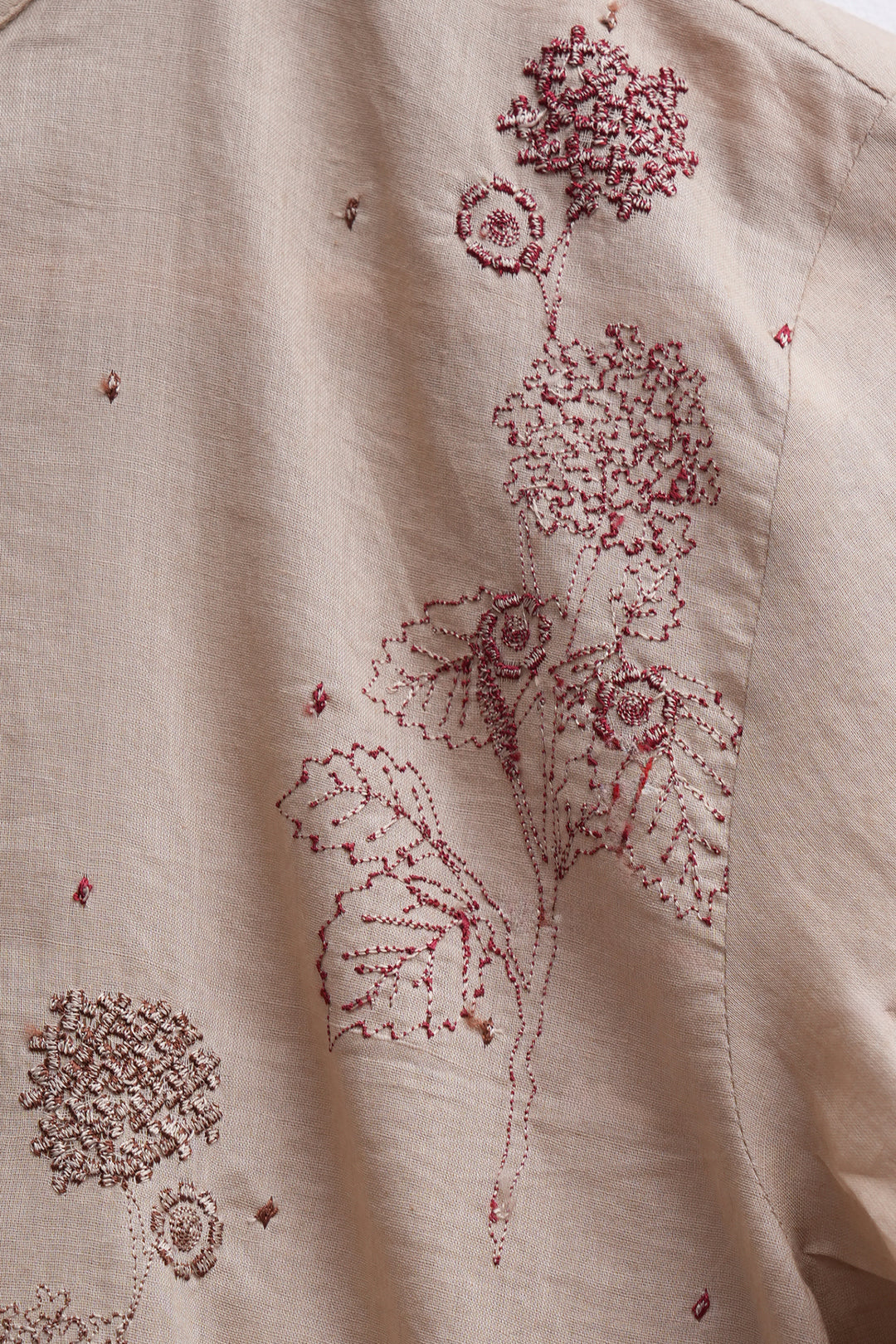 Beige Embroidered Cotton Shirt