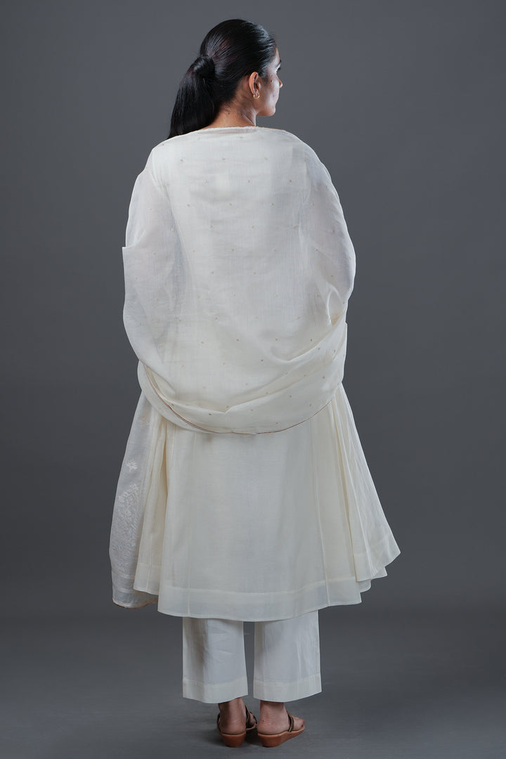Natural Embroidered Chanderi Kurta