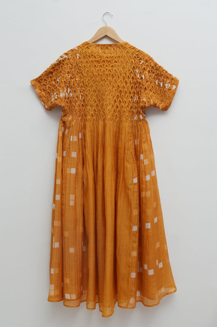 Mustard Printed Chanderi Dress