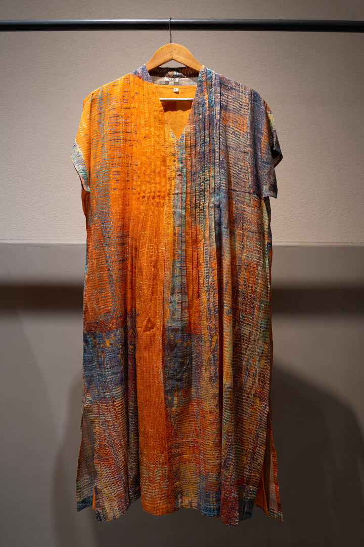 Sunset Haze Printed Pintuck Dress