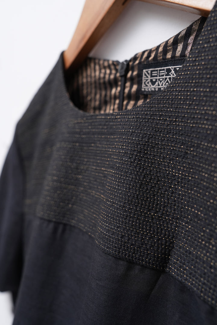 Black Embroidered Cotton Silk Kurta