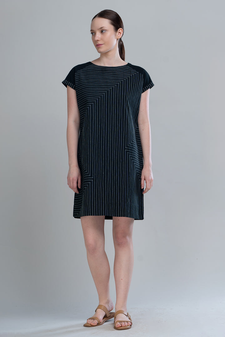 Black Embroidered Cotton Short Dress/Tunic