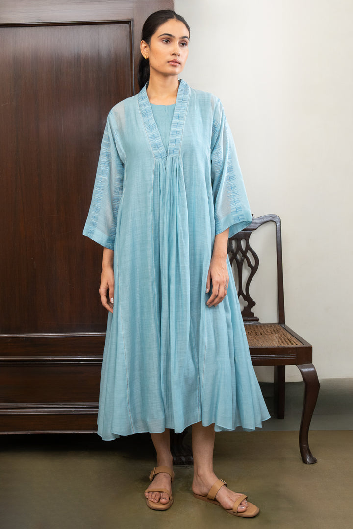 Sky Blue Embroidered Chanderi Cape with Cotton Slip