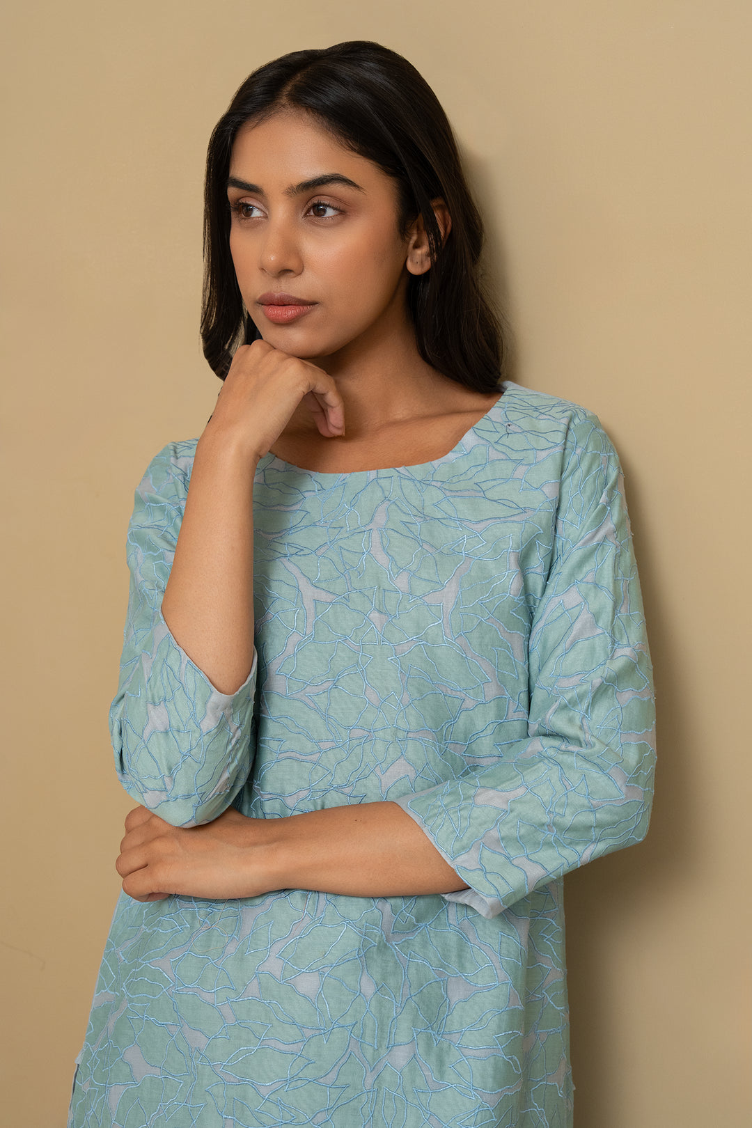 Patchwork Sky Blue Kurta