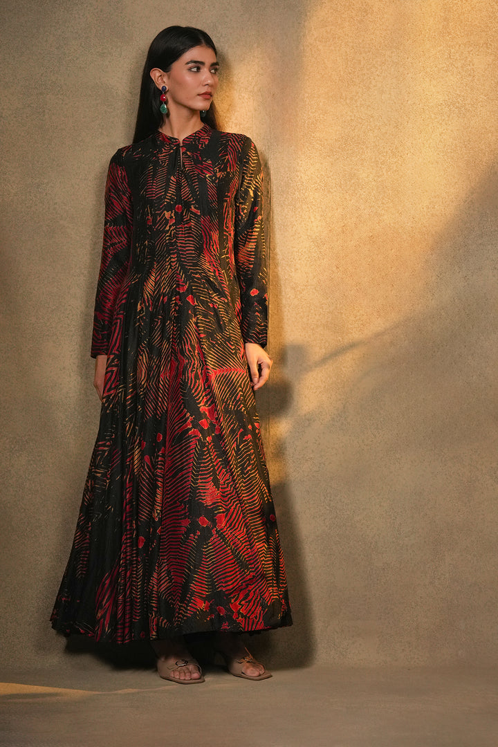Black & Red Hand Dyed Shibori Silk Gown